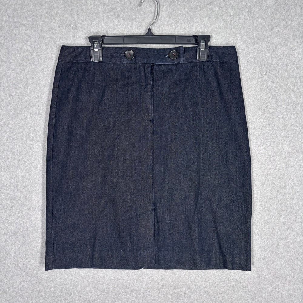 Vintage Talbots Pencil Skirt 12 Dark Wash Denim Jean Stretch Cotton Patch Pocket